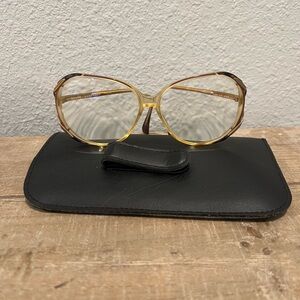 Vintage CHRISTIAN DE ROZ Grace Eyeglasses Big Round Frames Green Enamel Accent